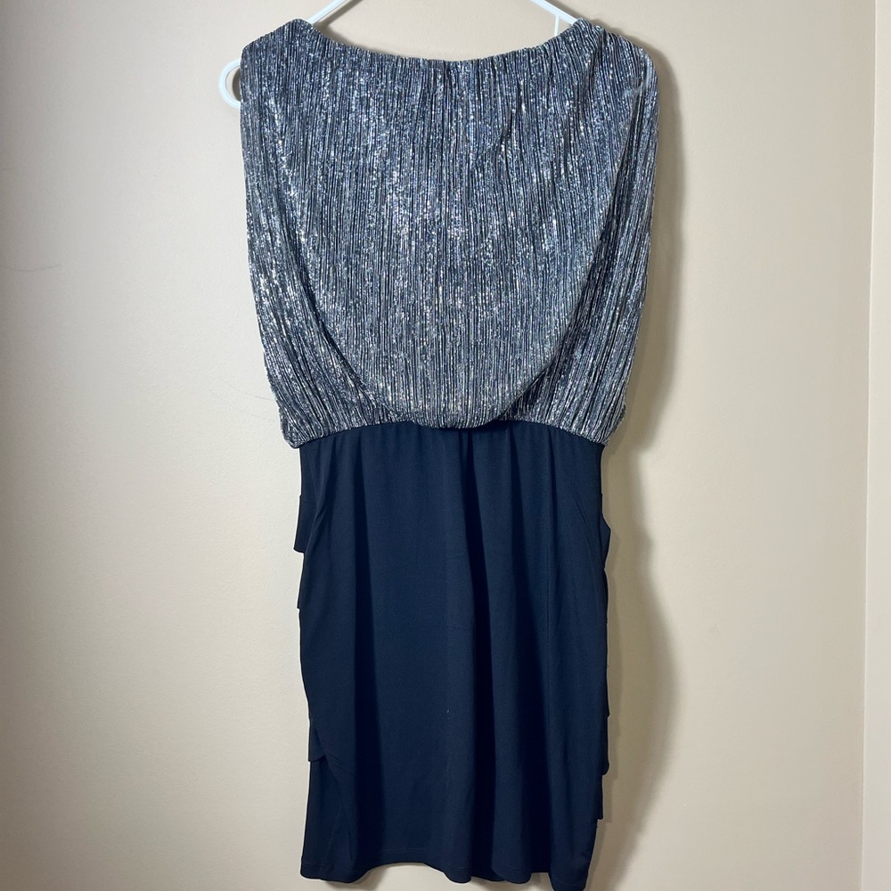 Enfocus Studio Silver Black Blouson Dress Size 4 Tiered Y2k Party Cocktail - Picture 3 of 10